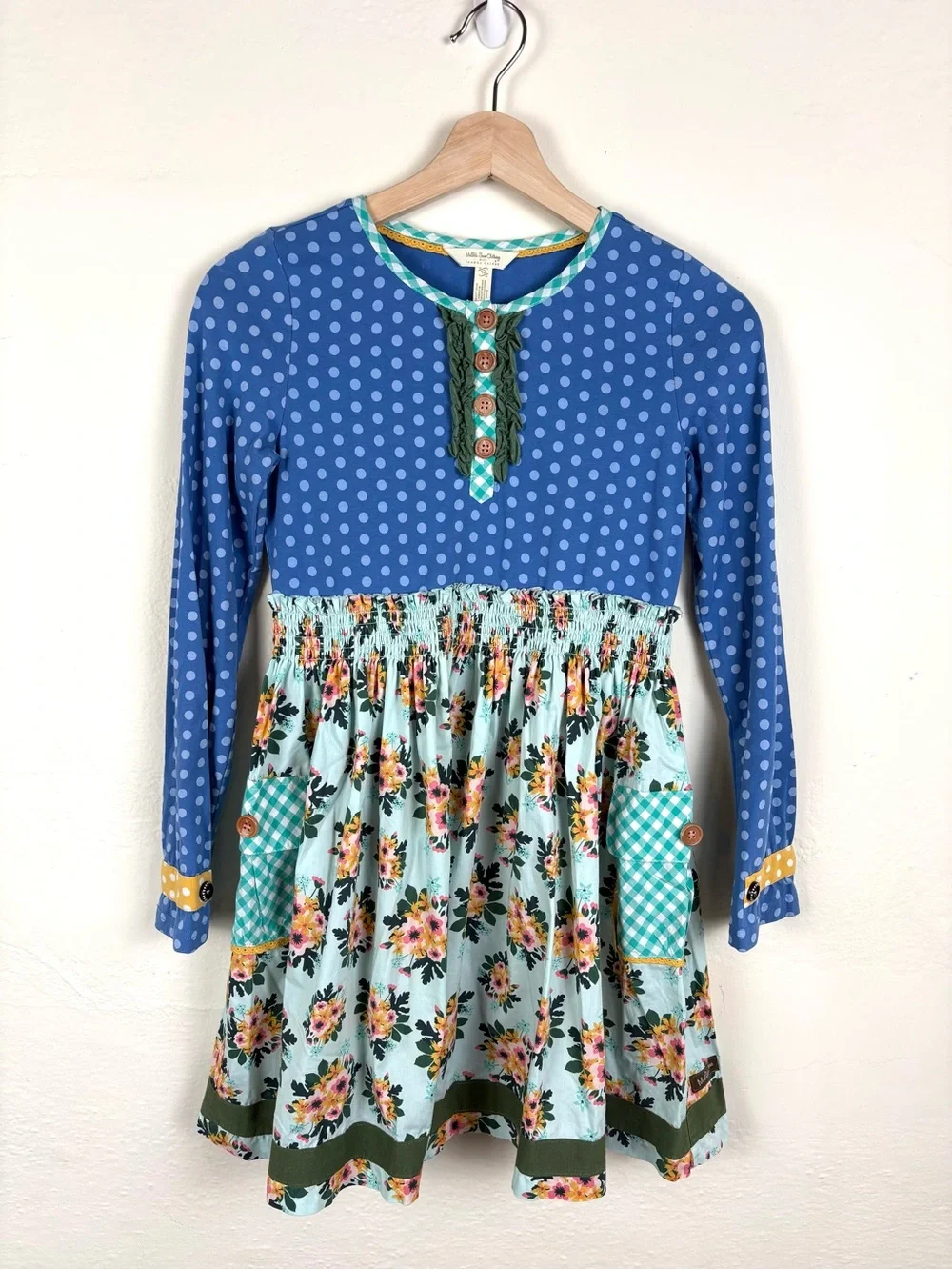 Matilda Jane Girls Size 12 Mixed Print Floral Polka Dot Gingham Dress Pockets